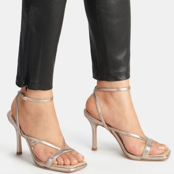 Coach KAIMA metallic Sandals Platinum Champagne Leather Ankle strap Heels - Picture 2 of 10